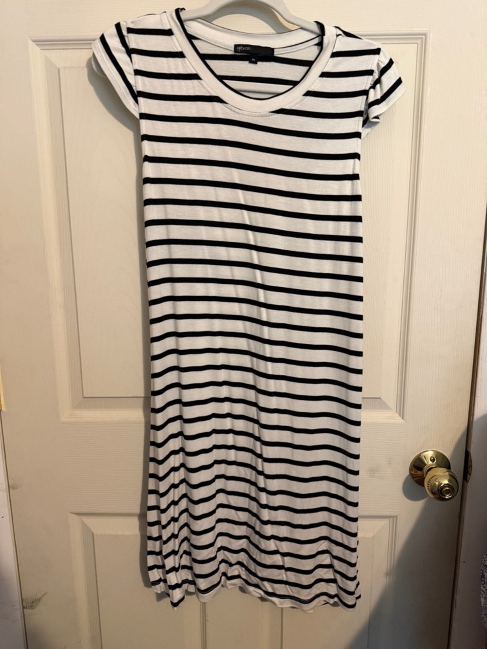 Gibson Black and White Striped Casual Tee Dress